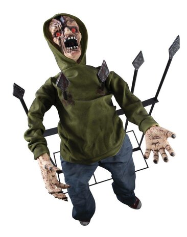 Zombie aan Hek Gespiest Animatronic Bewegend Figuur