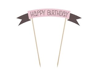 Roze Polkadot 'Happy Birthday' Taartprikker
