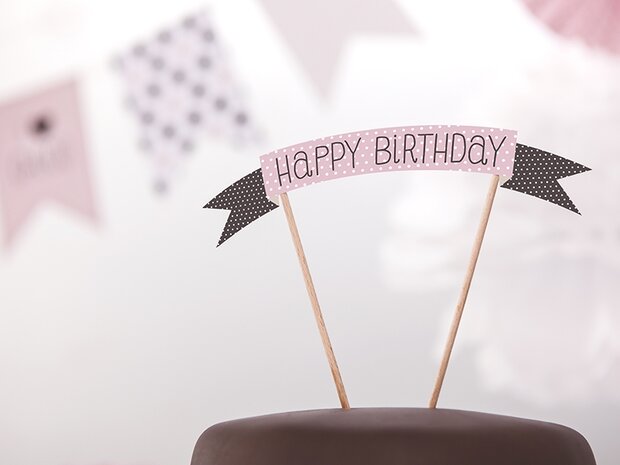 Roze Polkadot 'Happy Birthday' Taartprikker