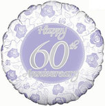 Lila Bloemen '60th Anniversary' Jubileum Folie Ballon 45cm