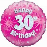 Roze 'Happy 30th Birthday' Holografisch Folie Ballon 45cm