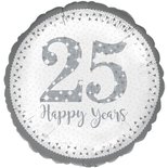 Zilver '25 Happy Years' Jubileum Folie Ballon 45cm