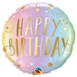 Pastel Ombre met Sterren 'Happy Birthday' Folie Ballon 45cm
