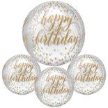 Confetti Plezier 'Happy Birthday' Transparante Orbz Ballon 40cm