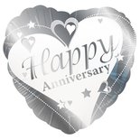 Zilver 'Happy Anniversary' Jubileum Hart Folie Ballon 45cm