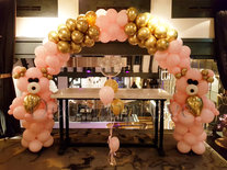 Ballonnenboog Roze en Chroom Goud met Teddyberen
