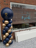 Ballonnenpilaar Standaard Marine Blauw en Chroom Goud met Gepersonaliseerde Topballon