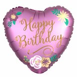 Anagram Flamingo Roze Satijn Hart 'Happy Birthday' Folie Ballon 45cm