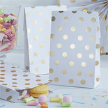 Wit met Goud Metallic Polka Dots Papieren Traktatie Zak 8st