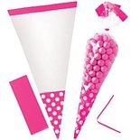 Fel Roze Cellofaan Kegel Snoepzak 10st