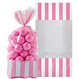 Roze Strepen Cellofaan Snoepzak 10st