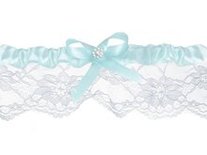 Wit met Licht Blauwe Strik en Parel Decoratie Kanten Bandelette