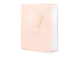 Licht Roze met Gouden Krans en 'Our Wedding, a True Love Story' opdruk Gastenboek