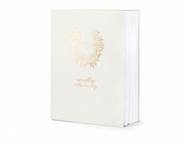 Licht Grijs met Gouden Krans en 'Our Wedding, a True Love Story' opdruk Gastenboek