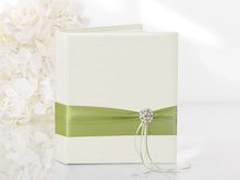 Creme met Groen Lint en Parel Decoratie Gastenboek