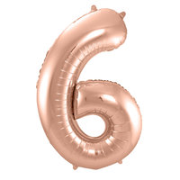 Folat Rosegold Cijfer '6' Folie Ballon 86cm