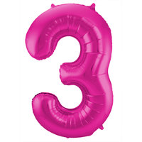 Folat Fuchsia Cijfer '3' Folie Ballon 86cm