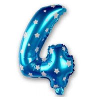 Blauw met Sterren Cijfer '4' Folie Ballon 40cm
