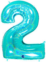 Grabo Glitter Tiffany Cijfer '2' Folie Ballon 101cm