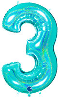Grabo Glitter Tiffany Cijfer '3' Folie Ballon 101cm