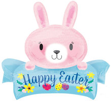 Roze Paashaas "Happy Easter" Folie Ballon 81cm