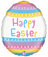 Betallic Paasei met Pastel Strepen 'Happy Easter' Folie Ballon 45cm