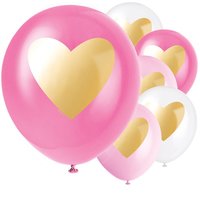 Roze met Gouden Hart Latex Ballon 30cm 6st