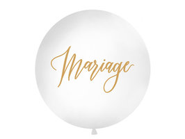 Partydeco Wit met Gouden 'Mariage' Latex Ballon 90cm