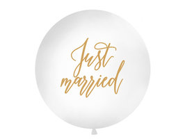 Partydeco Wit met Gouden 'Just Married' Latex Ballon 90cm