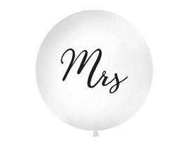 Partydeco Wit met Zwarte 'Mrs' Latex Ballon 90cm