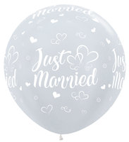Parelmoer Wit met Harten 'Just Married Latex Ballon 90cm