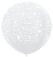 Parelmoer Wit met Vlinders 'Just Married Latex Ballon 90cm