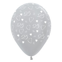 Zilver Jubileum Hartjes '25 ' Latex Ballonnen 30cm 25st