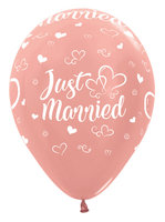 Rosegold 'Just Married' Hartjes Latex Ballonnen 30cm 25st