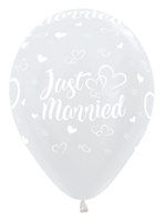 Parelmoer Wit 'Just Married' Harten Latex Ballonnen 30cm 25st