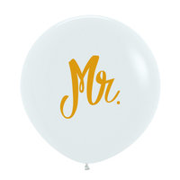 Sempertex Wit met Gouden 'Mr' Latex Ballon 61cm