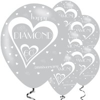 Zilver Hart 'Diamond Anniversary' Latex Ballonnen 27cm 6st