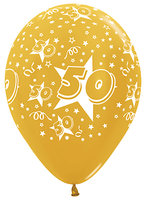 Goud met Sterren '50' Latex Ballonnen 30cm 25st