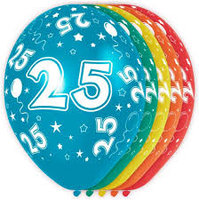 Assorti. Gekleurd '25' Latex Ballonnen 30cm 5st