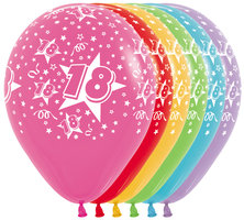 Gekleurd Assorti. met Sterren '18' Latex Ballonnen 30cm 25st