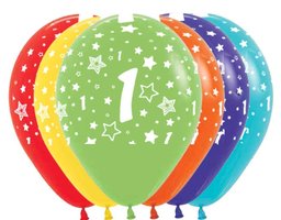 Gekleurd Assorti. '1' met Sterren Latex Ballonnen 30cm 25st