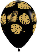 Zwart met Gouden Bladeren Latex Ballonnen 30cm 25st