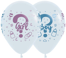Wit met Metallic Roze en Blauw 'Boy or Girl?' Latex Ballonnen 30cm 25st