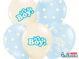 Blauw en Wit Assorti. 'It's A Boy' Ballonnen 30cm 50st
