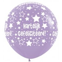 Sempertex Lila met Sterren 'Hartelijk Gefeliciteerd' Jumbo Latex Ballon 90cm 1st