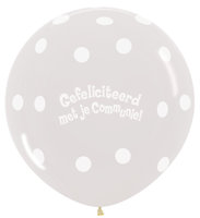 Sempertex Transparant met Witte Polkadots 'Communie' Jumbo Latex Ballon 90cm 1st