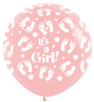 Qualatex Roze met Babyvoetjes 'It's A Girl' Jumbo Latex Ballon 90cm 1st