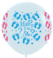 Sempertex Blauw en Roze met Voetjes 'He or She?' Jumbo Latex Ballon 90cm 1st