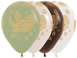 Assorti met Gouden Opdruk 'Happy Birthday' Ballonnen 30cm 25st