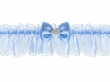 Hemelsblauw met Blauw Satijnen Linten Strik en Parel Hart Kanten Bandelette